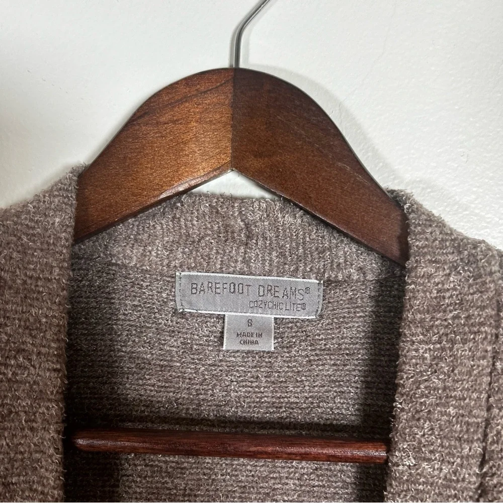 Barefoot Dreams Cozy Chic Cardigan Long Sleeve Open Front Pockets Taupe Size S